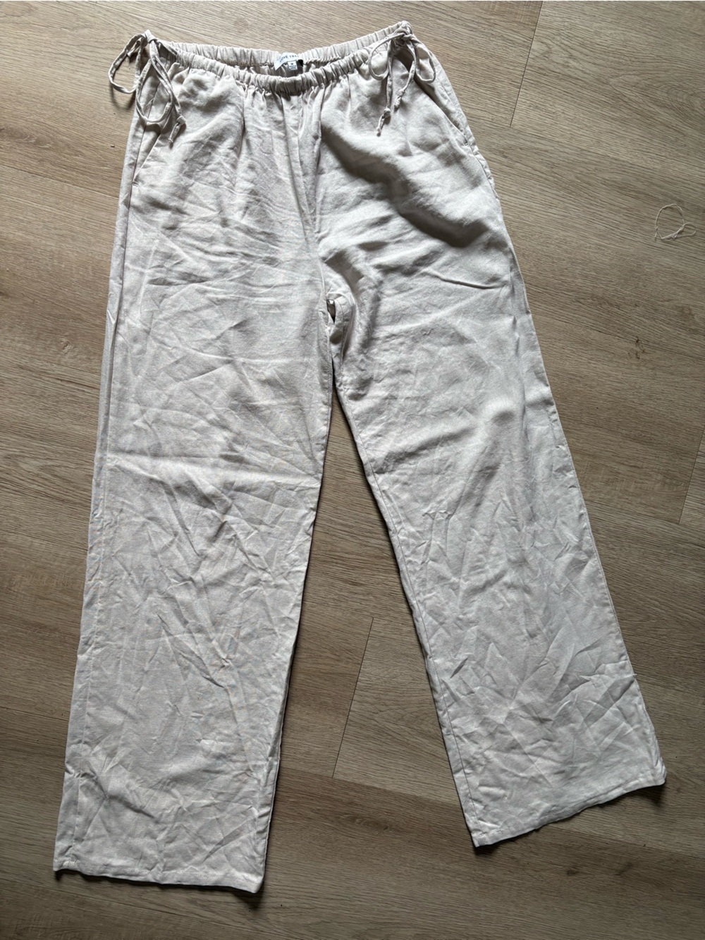 Light Beige Drawstring Linen Lounge Pants